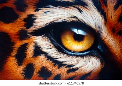 Leopard's eye. Airbrush painting. Hand drawing