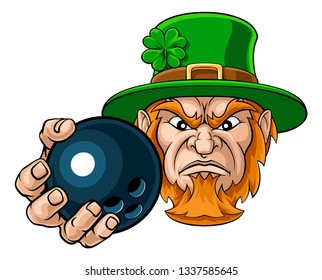 A Leprechaun Bowling Sports Mascot Holding A Ball 