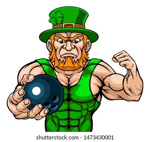 A Leprechaun Bowling Sports Mascot Holding A Ball