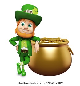 Leprechaun With Golden Coins In The Pot For St Patrick Day