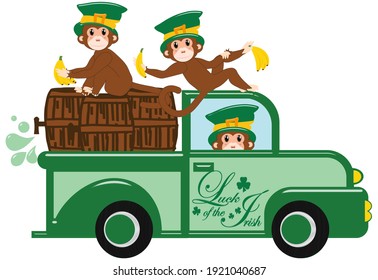 Leprechaun Monkey Keg Party Illustration Isoaled On White With Clipping Path