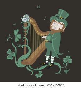 Leprechaun Playing Harp Singing Illustration St Stock Illustration ...