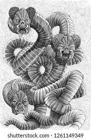 Lernaean Hydra. Mystic Monster. Drawing.