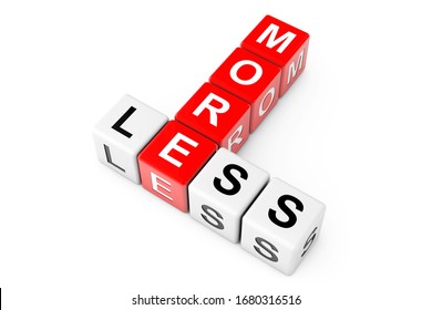 Less And More Sign As Crossword Cube Blocks On A White Background. 3d Rendering