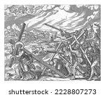 Let your will be done on earth as it is in heaven, Johannes Wierix, after Maarten van Heemskerck, 1569 - 1573 Men and women carry their crosses and follow Christ who leads the way with his cross.