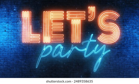 Let's Party text font with neon light. Luminous and shimmering haze inside the letters of the text Party. Lets Party neon sign.  - Powered by Shutterstock