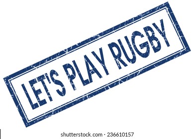 lets play rugby blue square stamp isolated on white background - Powered by Shutterstock