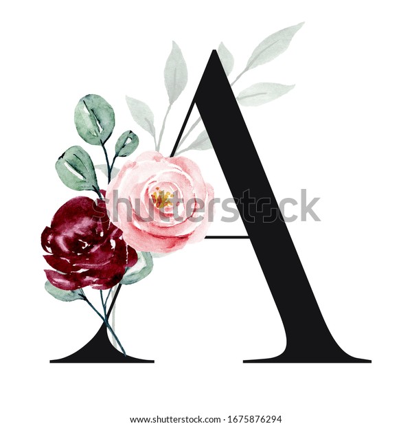 Letter Floral Alphabet Monogram Watercolor Flowers Stock Illustration ...