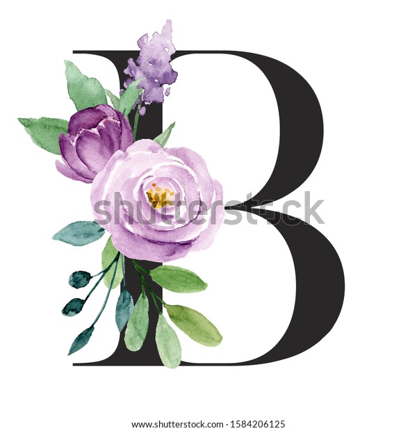 Letter B Floral Alphabet Watercolor Flowers Stock Illustration ...