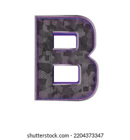 Letter B. Metallic Futuristic Font With Blue Neon Lights. 3d Render.