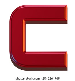 Letter C 3D Render Object Metallic Red Color Abstract Illustration