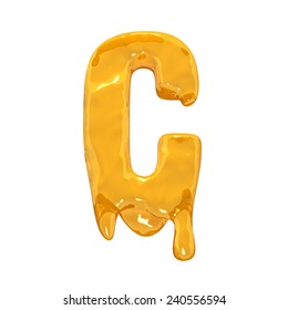 Letter C. Honey alphabet isolated over white. Orange liquid splash alphabet.
