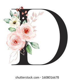 Floral Alphabet Letter B Watercolor Flowers Stock Illustration ...