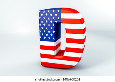 Letter D with the American flag. 3D rendering - Illustration