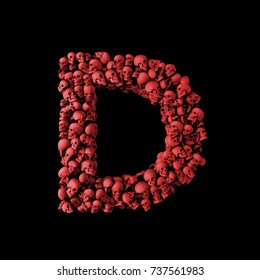 Letter D Red Skull Font. Type Made From Skulls. 3D Rendering
