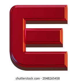 Letter E 3D Render Object Metallic Red Color Abstract Illustration