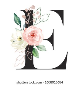 Letter F Alphabet Watercolor Flowers Roses Stock Illustration 1608016681