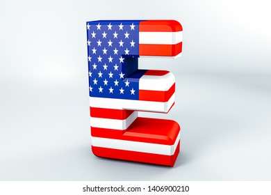 Letter E with the American flag. 3D rendering - Illustration