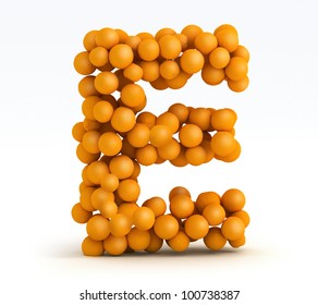 Letter E, font of orange citrus fruits on white background