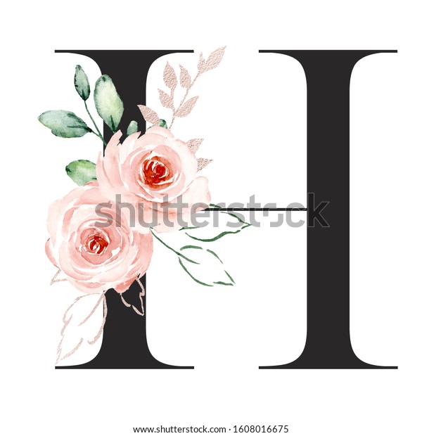 Letter H Alphabet Watercolor Flowers Roses Stock Illustration 1608016675