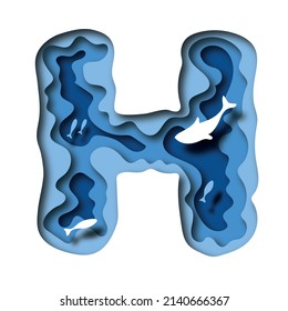 Letter H Deep Water Papercut Design Stock Illustration 2140666367 ...