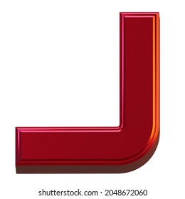 Letter J 3D Render Object Metallic Red Color Abstract Illustration
