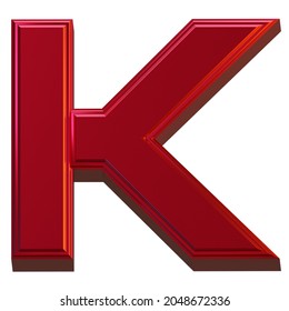 Letter K 3D Render Object Metallic Red Color Abstract Illustration