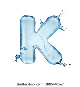 Letter K Blue Water Splash Alphabet Isolated On White Background. 3D Rendering Illustration.