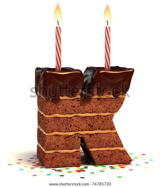 Letter K Shaped Chocolate Birthday Cake Stock Illustration