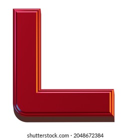Letter L 3D Render Object Metallic Red Color Abstract Illustration