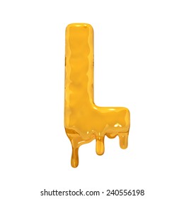 Letter L. Honey alphabet isolated over white. Orange liquid splash alphabet.