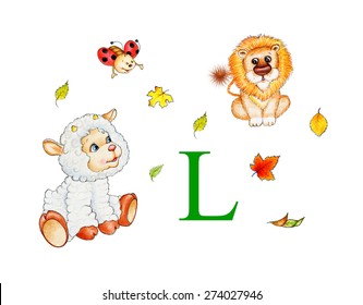 Letter L, Lion, Lamb, Leaves