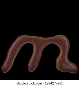 Letter m from chocolate droplets  Isolated black background  3d rendering 