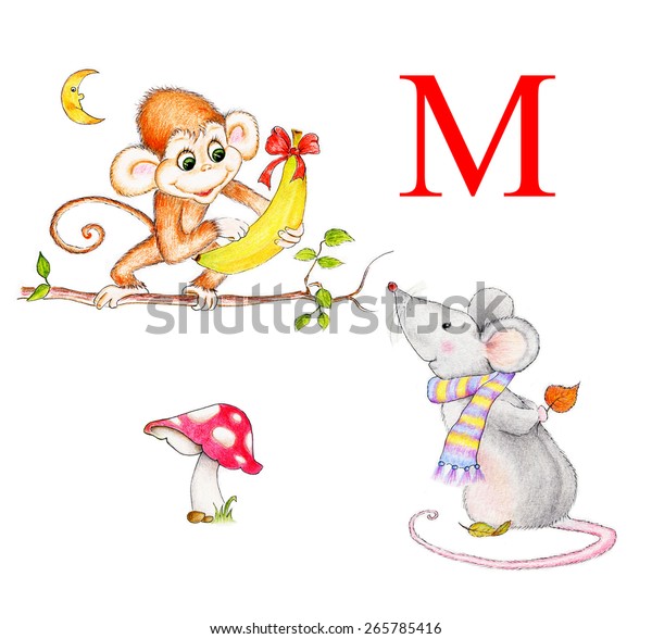 Letter M Monkey Mouse Moon Mushroom Stock Illustration 265785416