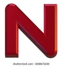 Letter N 3D Render Object Metallic Red Color Abstract Illustration