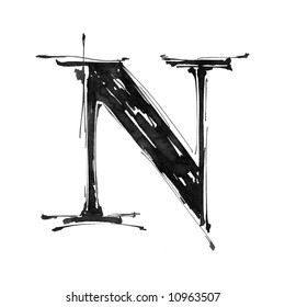 Letter N. Alphabet Symbol - Grunge Hand Draw Paint