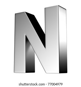 Letter N From Chrome Solid Alphabet. There Is A Clipping Path