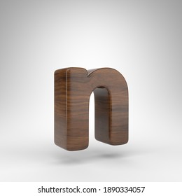 Letter N Lowercase On White Background. Dark Oak 3D Rendered Font With Brown Wood Texture.