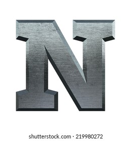 Letter N. Metal Alphabet. Industrial Metal Font Isolated On White. 