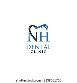 Letter nh smile Teeth Logo; Modern, unique, simple and techie lettermark tooth logo for dentist, orthodontics and toothpaste brand. Conveys sleek, cool, stylish and professional services.