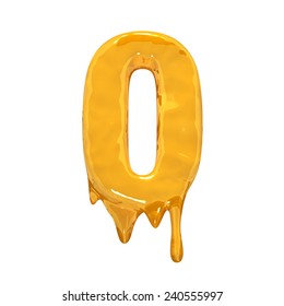 Letter O. Honey alphabet isolated over white. Orange liquid splash alphabet.