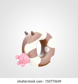 Letter O lowercase imitating cow. 3D render brown font with white dots skin pattern, brown horns and pink udder isolated on white background. - Shutterstock ID 710773639