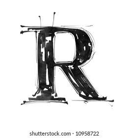 Letter R. Alphabet Symbol - Grunge Hand Draw Paint