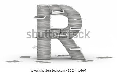 Letter R, from stacks of paper pages font Stock fotó © 