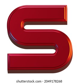 Letter S 3D Render Object Metallic Red Color Abstract Illustration