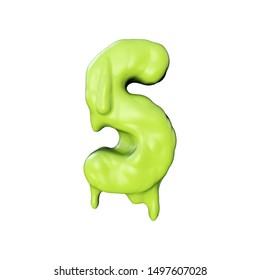 Letter S green slime oozing halloween font. 3D Rendering