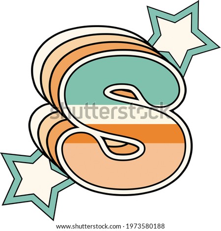 Letter S Monogram Letters Initial Name Retro Font 80s Star Stars Logo Typography Rainbow Alphabet Aesthetic Green Cute Pretty Design Bold High Resolution Printable Poster Print Wall Art Kids Room jpg