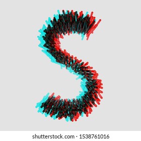 Letter S. Retro Glitch Effect Font.
Shifted Red And Blue Typeset. Vintage 1950's Concept. 3d Rendering Isolated.