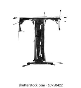 Letter T. Alphabet Symbol - Grunge Hand Draw Paint