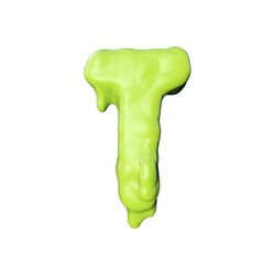 Letter T Green Slime Oozing Halloween Font. 3D Rendering